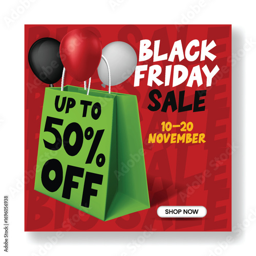 Black Friday Fashion Online Sale Discount Offer Social Media Template with Product Deal, Retail Promotional Advertisement, Square Web Banner Ads, Vector Background, and Sale Event Campaign