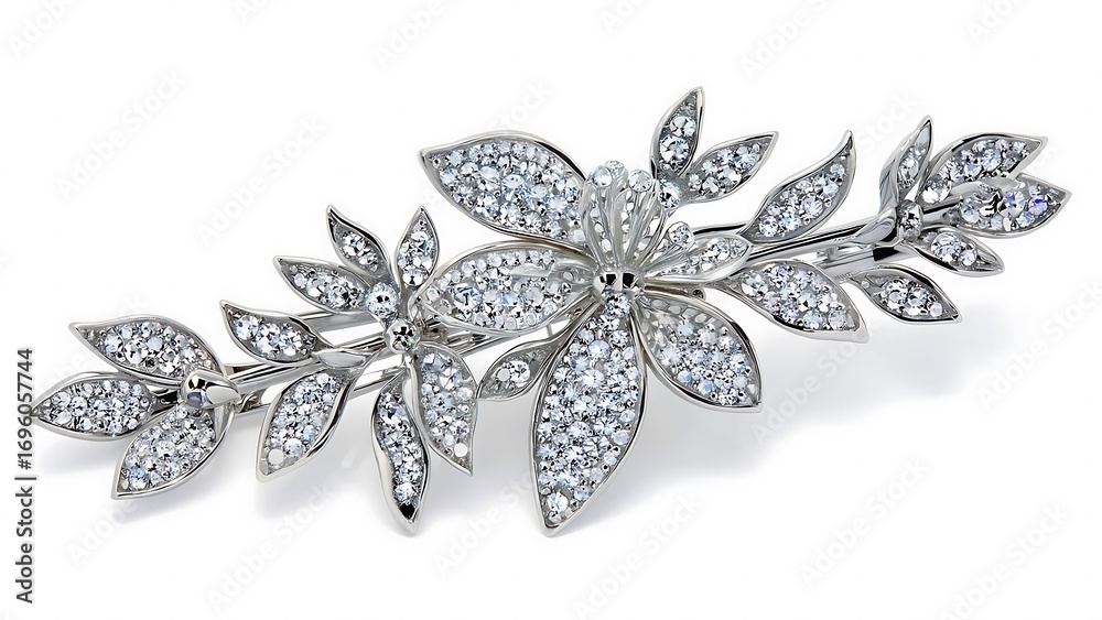 Fototapeta premium Silver brooch in the shape of a flower branch