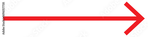 Long arrow icon. Vector trendy long arrow. Red horizontal long arrow vector. Red long arrow pointing to right site on isolated background. Vector illustration.