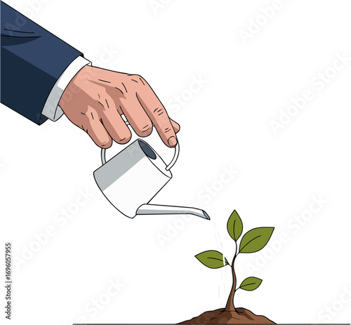 Career Growth - Professional hand nurturing a plant, symbolizing business development, personal investment, and long-term planning for success.