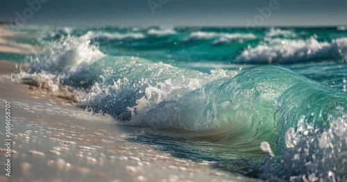 Waves Crashing on Sandy Beach During Sunny Day by the Ocean