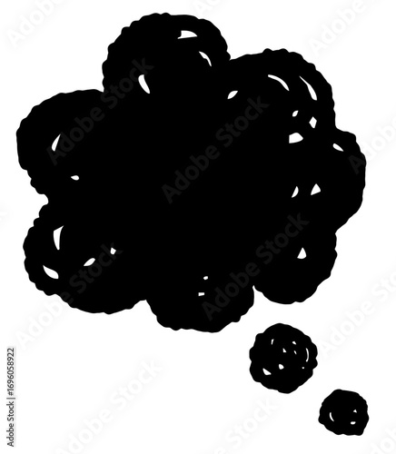 もやもやした手描きのふきだし。黒い吹き出し。悩み、考えているフキダシ。