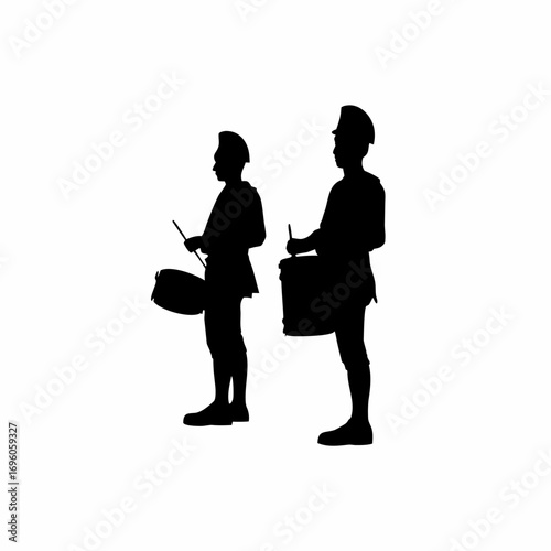Silhouette of musicians playing traditional drums in a parade