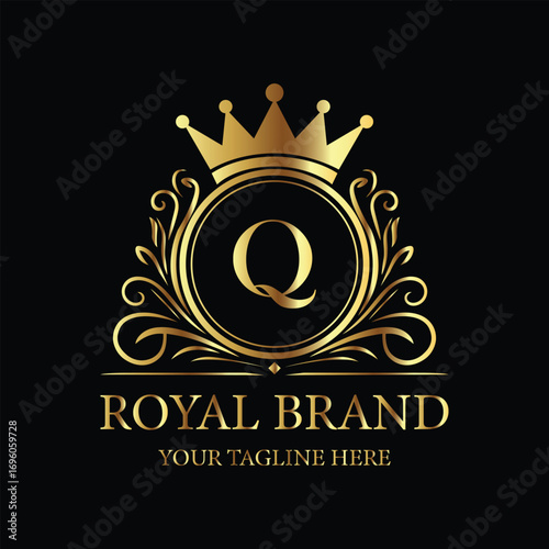 Elegant Gold Crown Logo with Letter Q