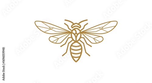 Elegant gold line art illustration of a bee or wasp. Minimalist insect icon with geometric wings, perfect for a sophisticated logo or emblem design