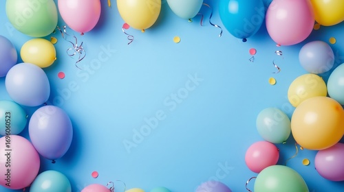 Colorful Balloons Create a Festive Atmosphere for a Celebration on a Blue Bac...