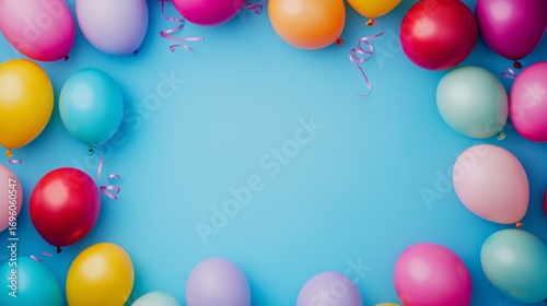 Colorful Balloons Create a Festive Atmosphere for a Celebration on a Blue Bac...