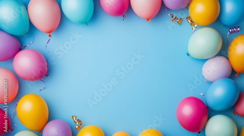 Colorful Balloons Frame a Festive Blue Background Perfect for Celebrations an...