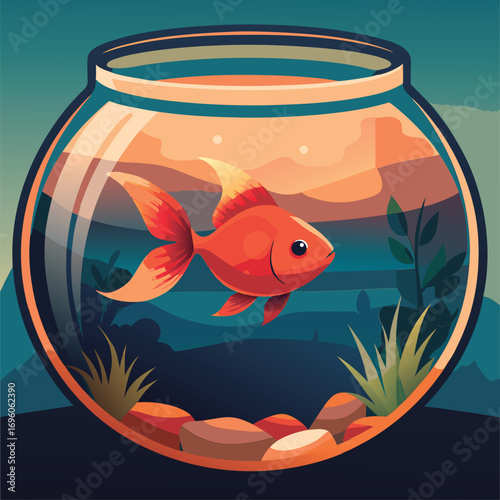 Cute goldfish in a bowl.
