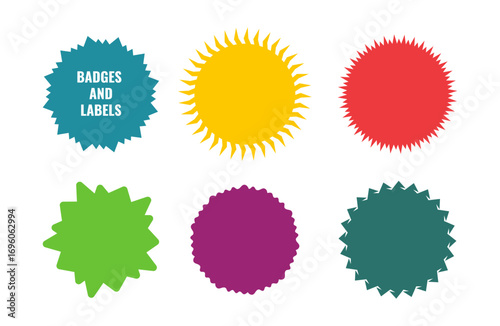 Six Colorful Starburst Badges and Labels  Flat Design Set