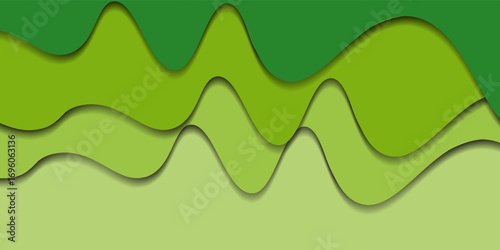 Paper cut Abstract art background 3d layer green color symbol eco bio engineering, natural product.Template green landscape texture with wavy lines pattern.Vector cover,flyer,banner, poster, wallpaper