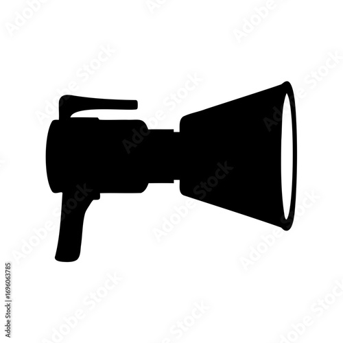 A simple black silhouette representation of a megaphone or loudspeaker icon