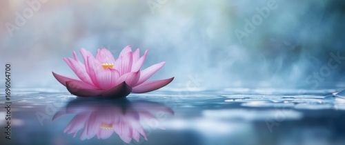Lotus Flower Blooming on Calm Water Surface in Serene Natural Setting