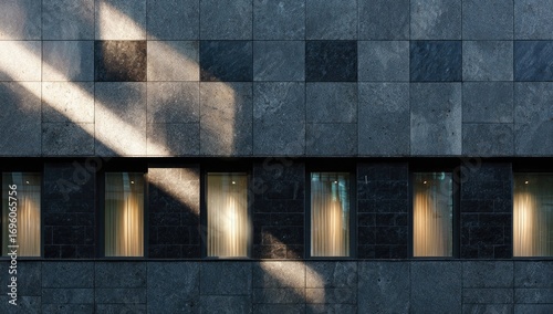 Modern facade with sunlight and windows