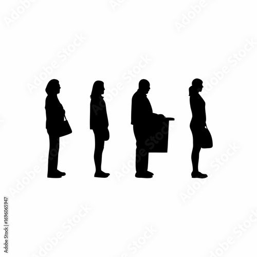 Silhouette of people waiting in line at a store checkout