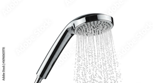 Closeup of a Modern Shower Head with Water Flowing Bathroom Fixture Detail isolated on transparent background