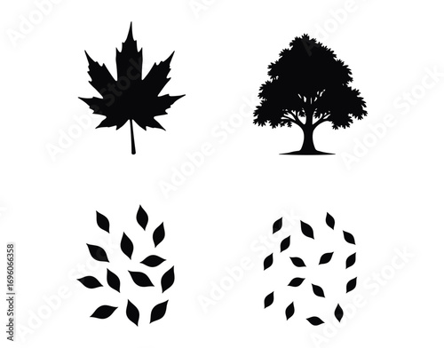 Isolated Maple Oak Leaves Silhouette Collection