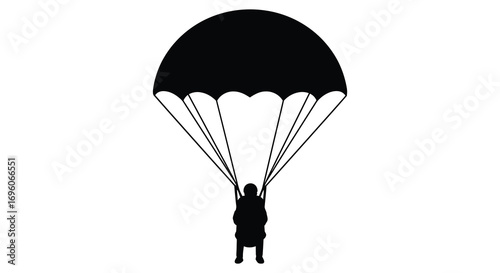 a person parachuting through sky with large parachute