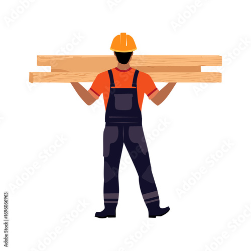 Carpenter carrying wooden planks