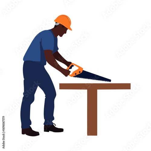 Carpenter with wood plank