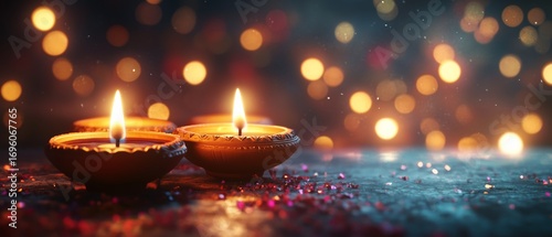 Illuminated Decorative Lamps With Soft Glowing Candles During a Festive Celeb...