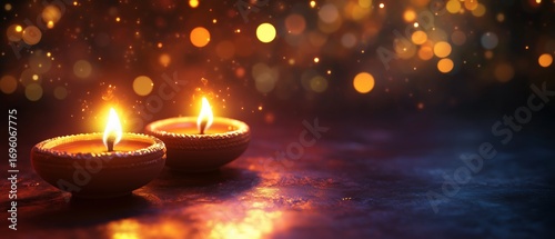 Illuminated Decorative Lamps With Soft Glowing Candles During a Festive Celeb...