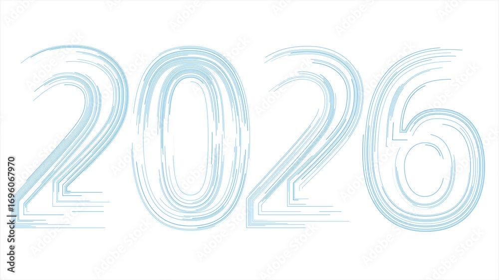 Abstract blue line typography of 2026 New Year in modern futuristic style. Video animation Ultra HD 4K 3840x2160
