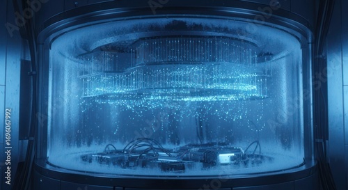 Submerged Quantum Processor: A Crystalline Blue Digital Art