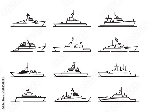 Frigate ultra minimalist ship line illustration