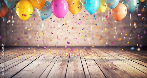 Colorful Balloons and Confetti Create a Festive Atmosphere in a Celebration S...