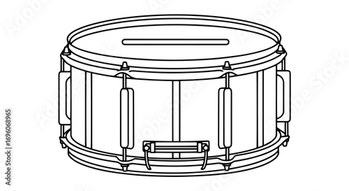 A minimalist black-and-white illustration cleverly combines a snare drum with a coin bank, featuring a money slot on its top head.
