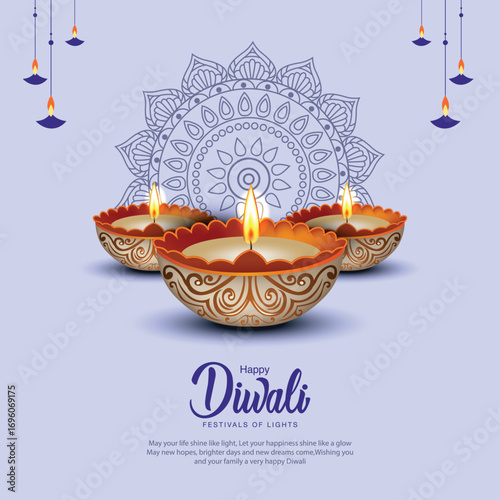 Indian festival Happy Diwali with Diwali props, holiday Background, Diwali celebration greeting card, vector illustration design