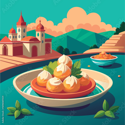 Sweet treats by the scenic mosque.