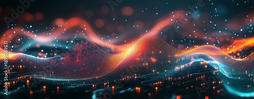Digital Wave Patterns in Vibrant Colors Showcasing Technological Abstract Art