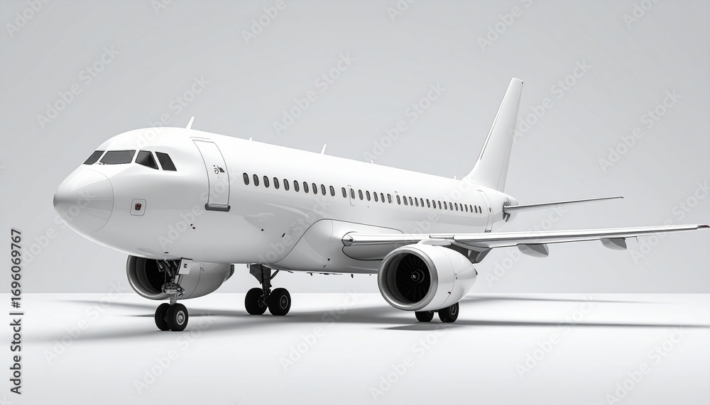 Obraz premium White commercial jet on the ground in a minimal setting design and structural detail.