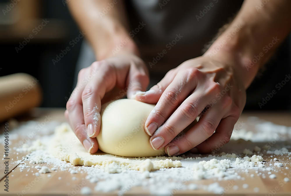 Fototapeta premium woman kneading dough