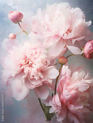 Abstract floral background with pink peony flowers 