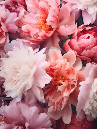 Abstract floral background with pink peony flowers 