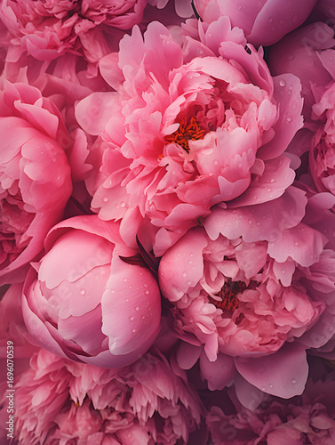 Abstract floral background with pink peony flowers 