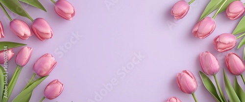 Pink Tulips Arranged Beautifully on a Soft Purple Background for a Fresh Spri...