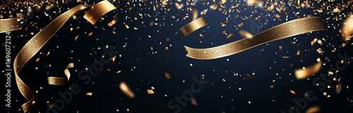 Golden Confetti and Streamers Create a Festive Atmosphere for Celebration Events