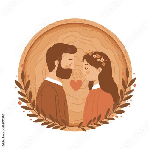 Couple embracing with foreground heart symbol in warm colors for New Year 2026  