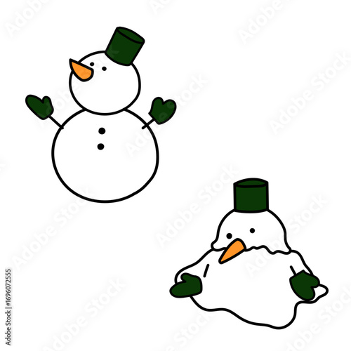 雪だるまと溶ける雪だるまのイラストセット