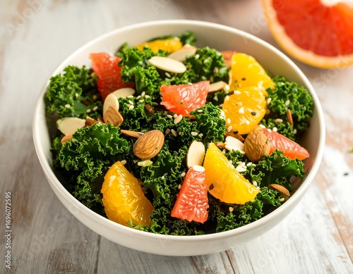 Vibrant kale salad with citrus and almonds