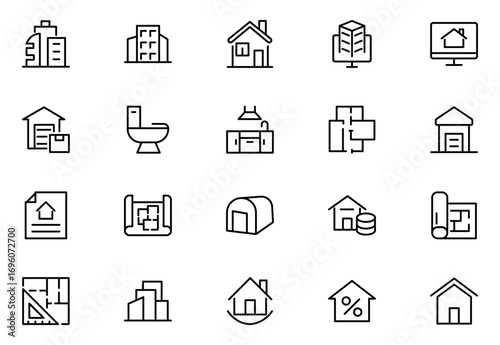 Real estate line icons collection. Big UI icon set in a flat design. Thin outline icons pack. Vector illustration