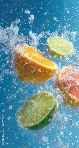 Citrus fruits in water splash