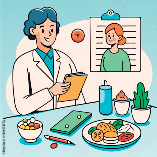 Doctor reviews patients diet plan.