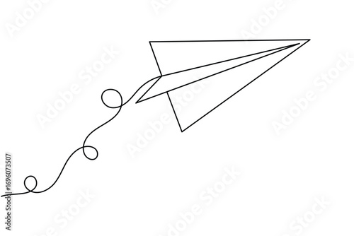 Flying paper plane continuous one line drawing minimalist origami travel vector illustration
