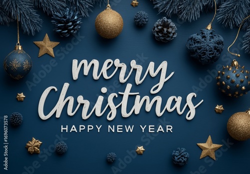 Festive Christmas and New Year Greeting Design With Decorations and Holiday C...