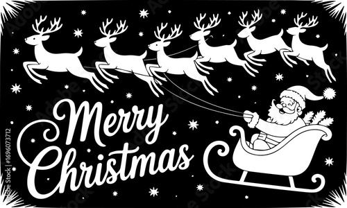 Santa Claus riding sleigh with reindeer silhouette – Christmas holiday illustration